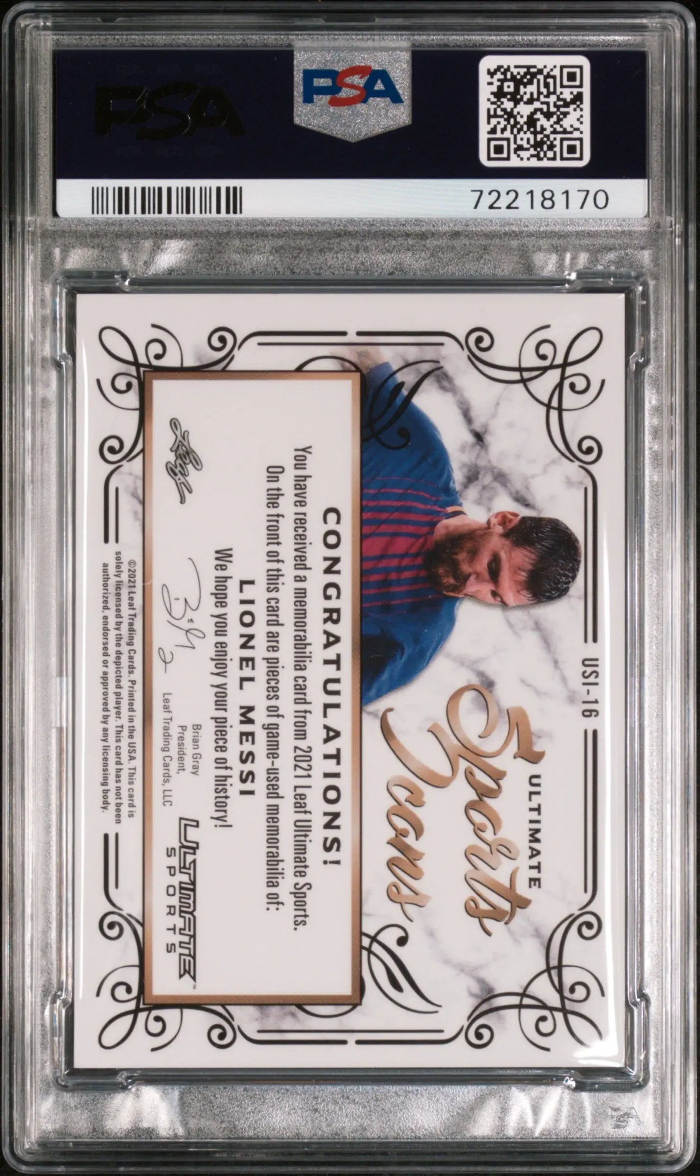 2021 Leaf Ultimate Sports Multi-Sport Sports Icons Relics Lionel Messi PSA 9 /12 