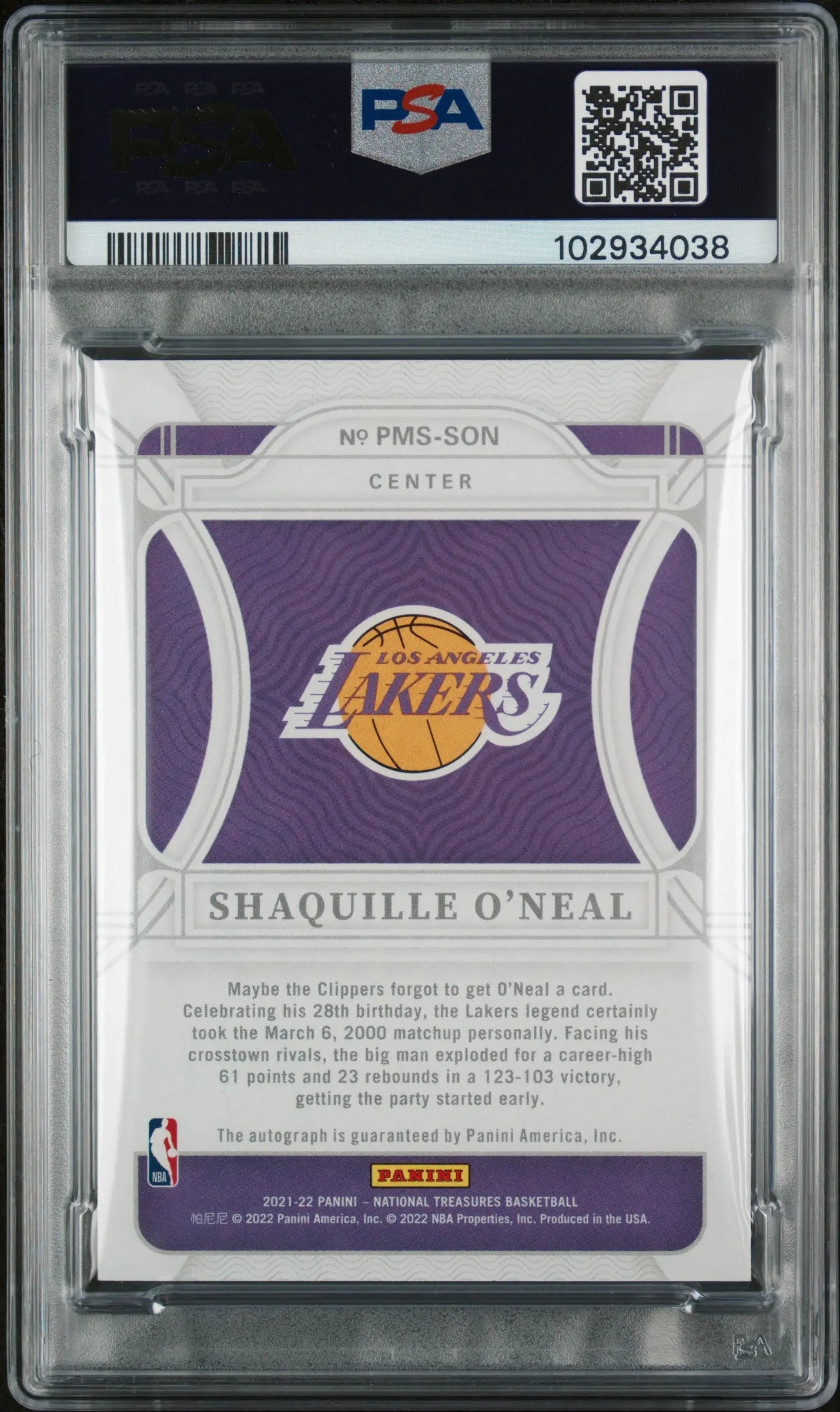 2021 National Treasures Penmanship Autographs Shaquille O'Neal PSA 9 /25 