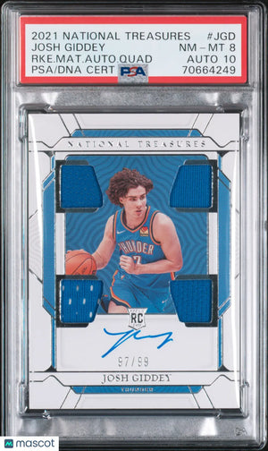 2021 National Treasures Rookie Materials Autographs Quad Josh Giddey PSA 8 /99 