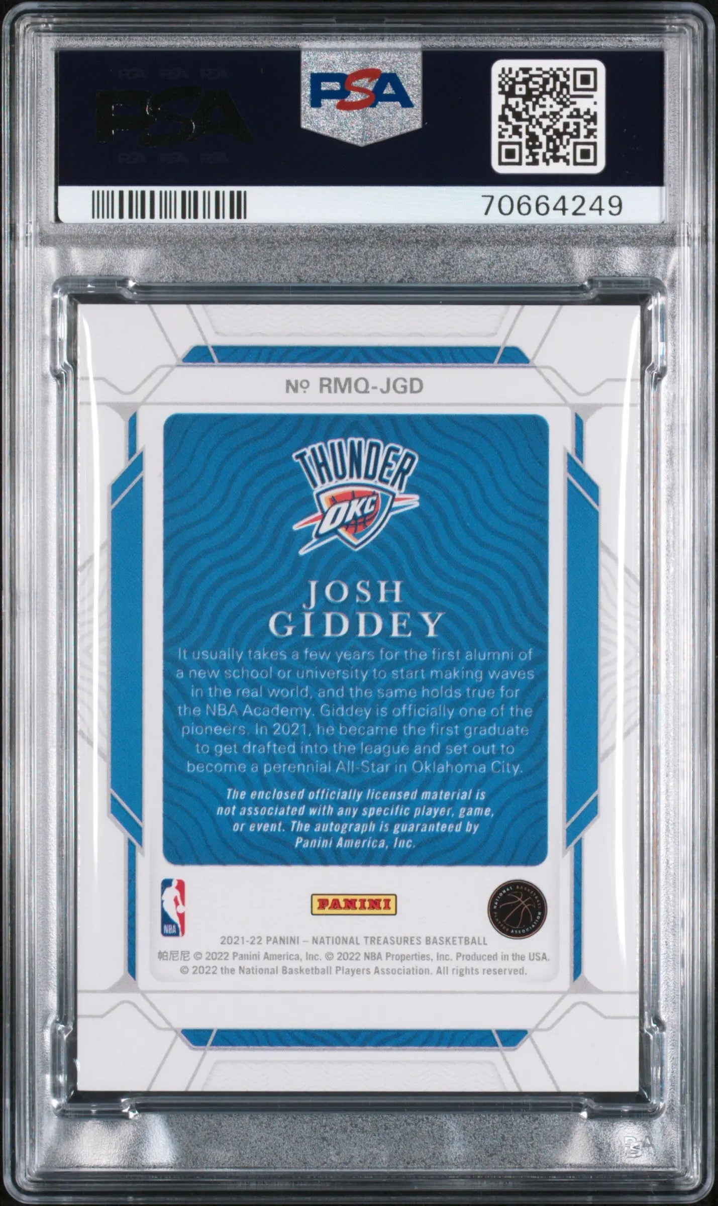 2021 National Treasures Rookie Materials Autographs Quad Josh Giddey PSA 8 /99 