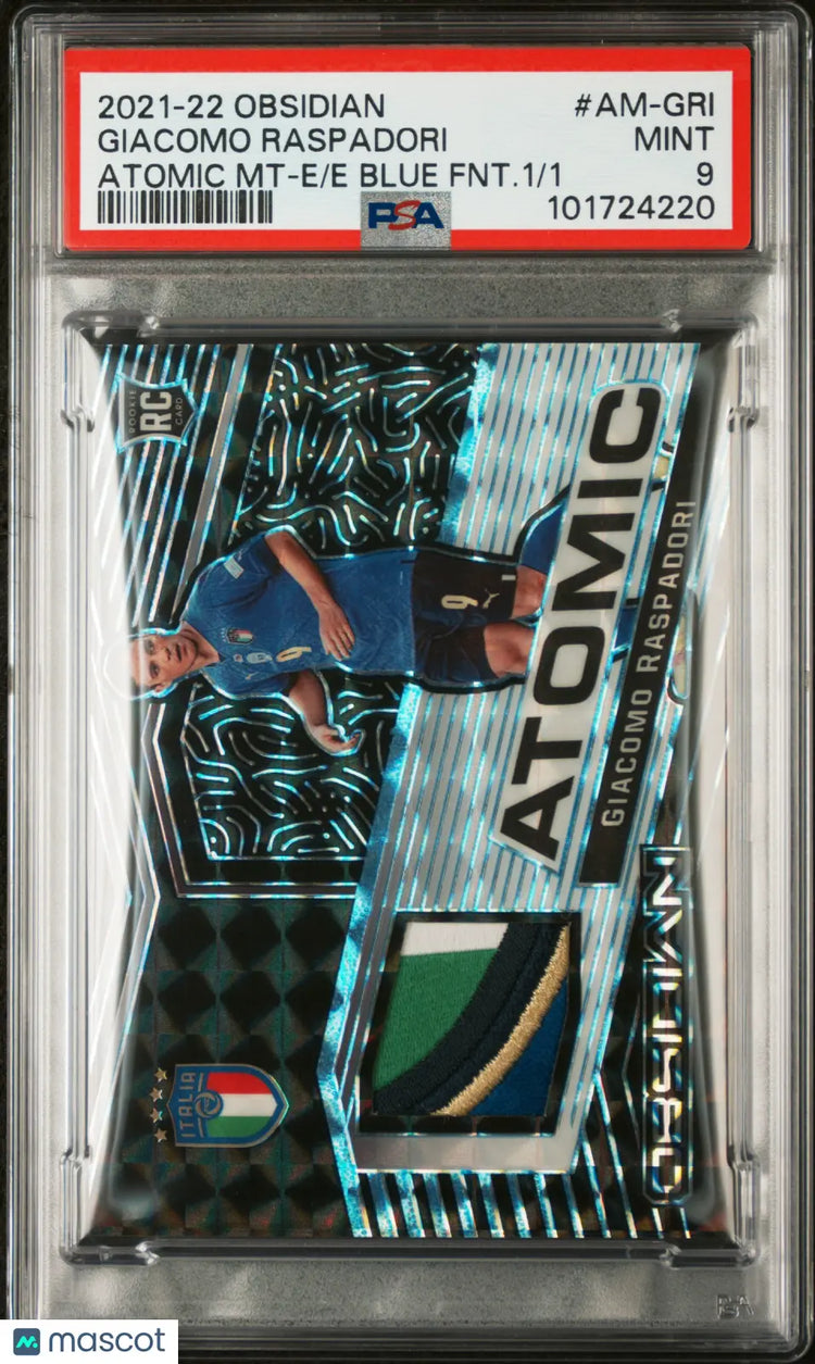 2021 Obsidian Soccer Atomic Material Giacomo Raspadorii Blue Finite PSA 9 1/1 