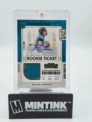 2021 Panini Contenders Trevor Lawrence RC Rookie Ticket Gold Foil Patch Auto 