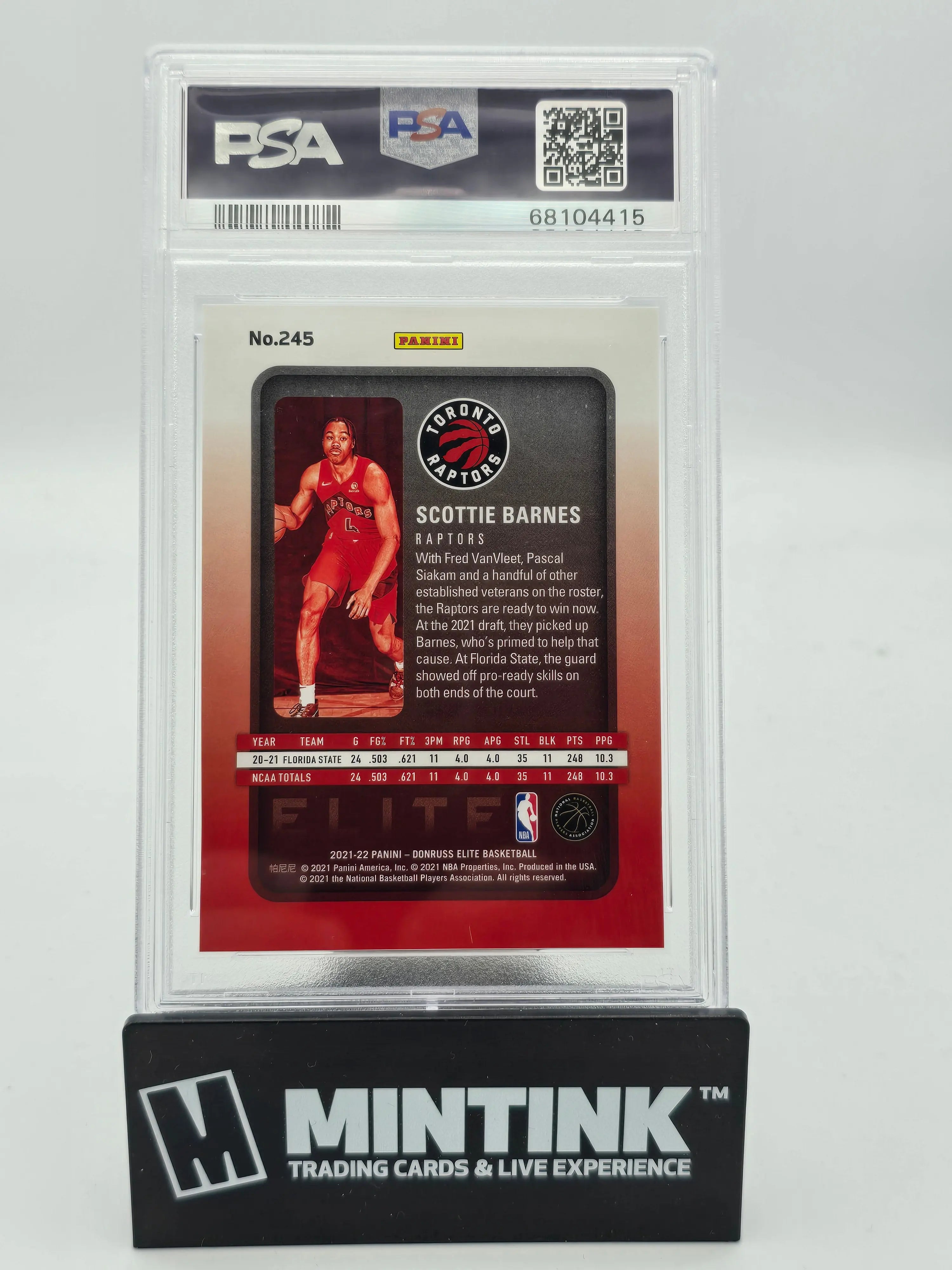 2021 Panini Donruss Elite Scottie Barnes RC Rookie Bronze PSA 9 4/17 Jersey # 