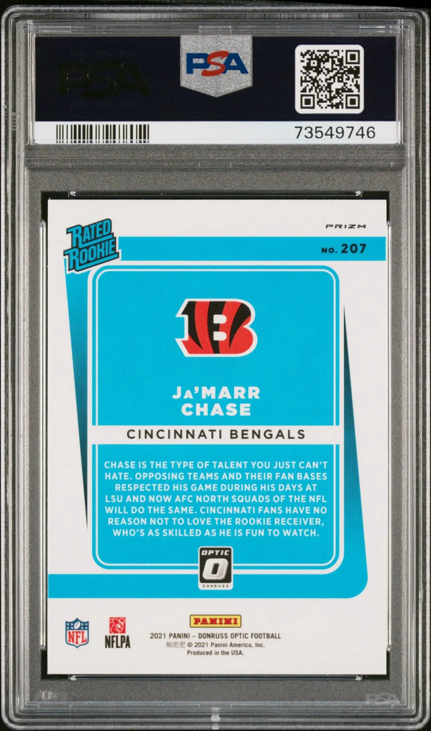 2021 Panini Donruss Optic Rated Rookie Holo Ja'Marr Chase PSA 9 