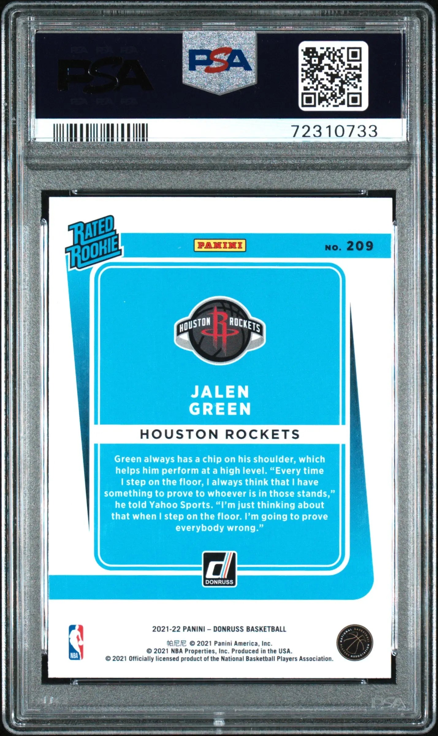 2021 Panini Donruss Rated Rookie Jalen Green Holo Orange Laser PSA 10 