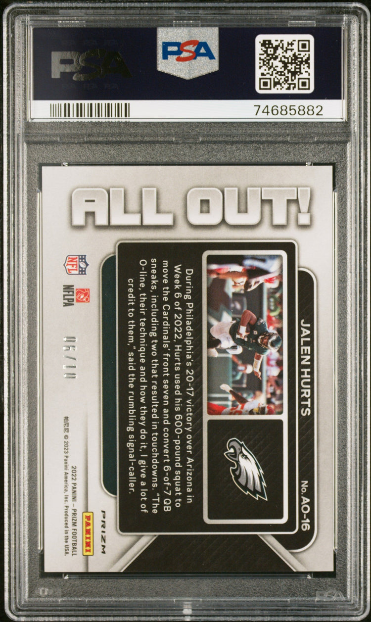 2022 Panini Prizm All Out Jalen Hurts Psa 10 Gold 06 10 Ao 16 Copy 2