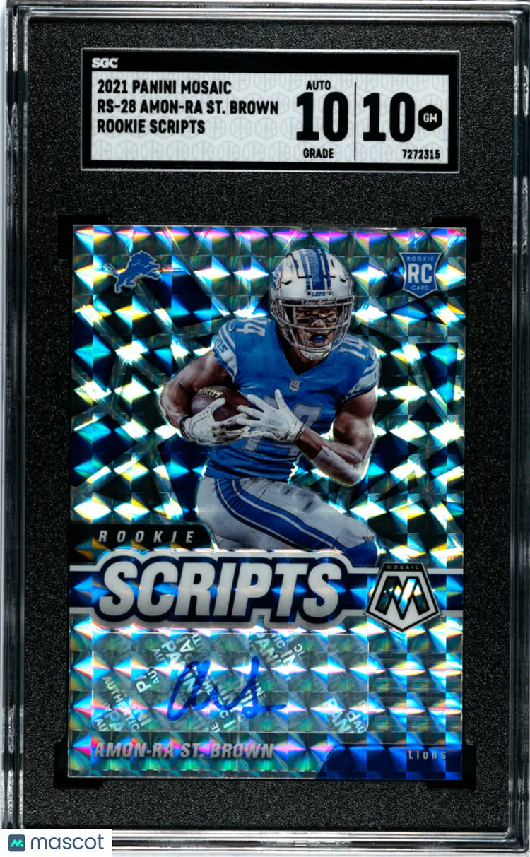 2021 Panini Mosaic Football Amon-Ra St. Brown RC Rookie Scripts Auto SGC 10 