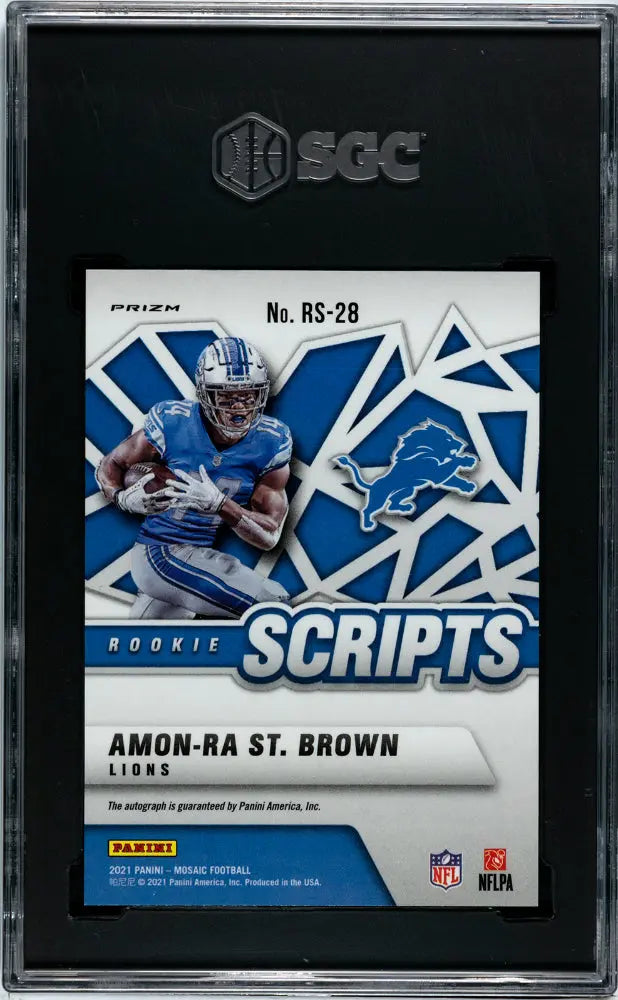 2021 Panini Mosaic Football Amon-Ra St. Brown RC Rookie Scripts Auto SGC 10 