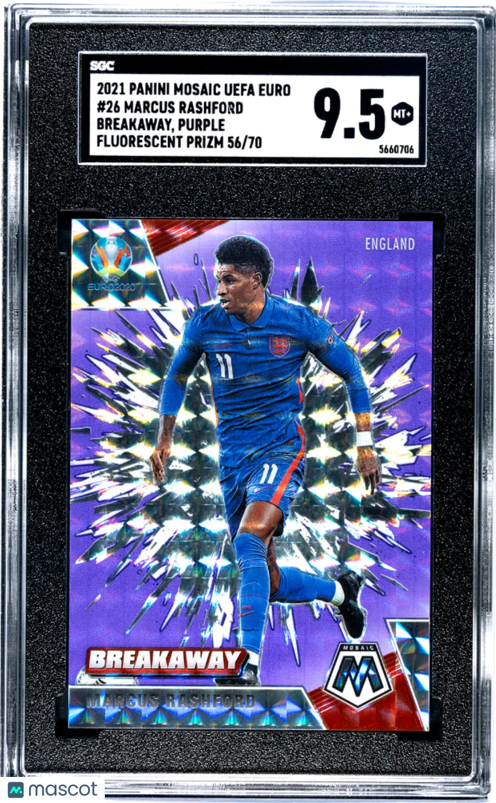 2021 Panini Mosaic UEFA Euro Marcus Rashford Breakaway Purple SGC 9.5 /70 