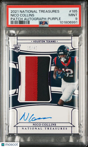 2021 Panini National Treasures Nico Collins Rookie Patch Auto Purple PSA 9 /49 