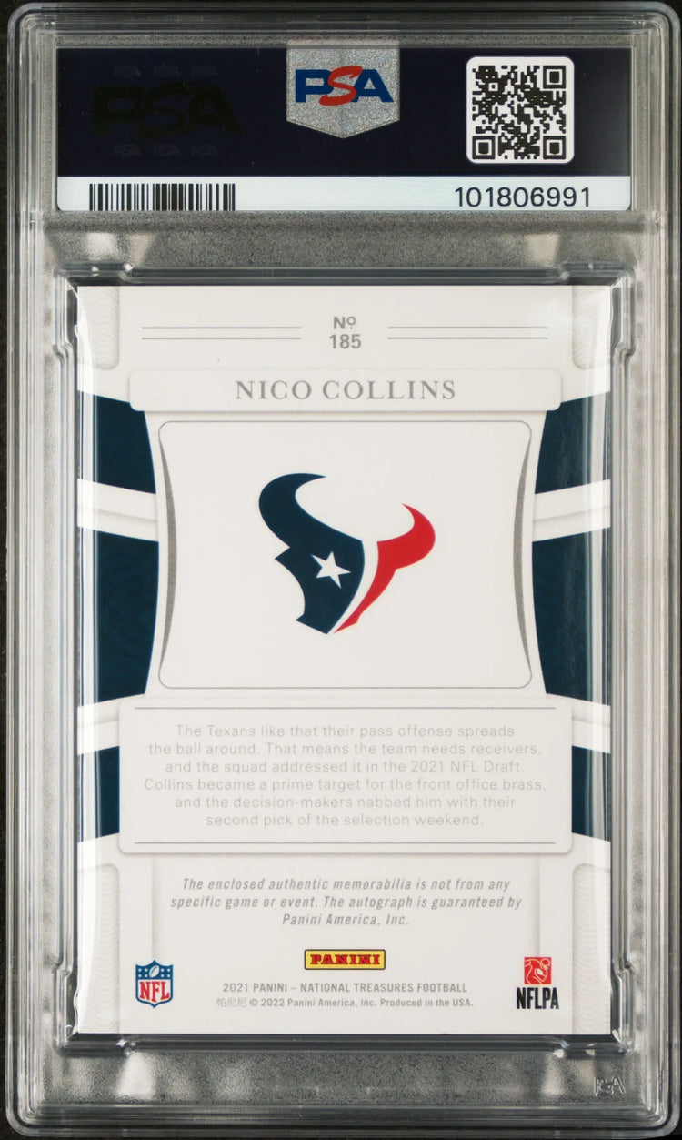 2021 Panini National Treasures Nico Collins Rookie Patch Auto Purple PSA 9 /49 