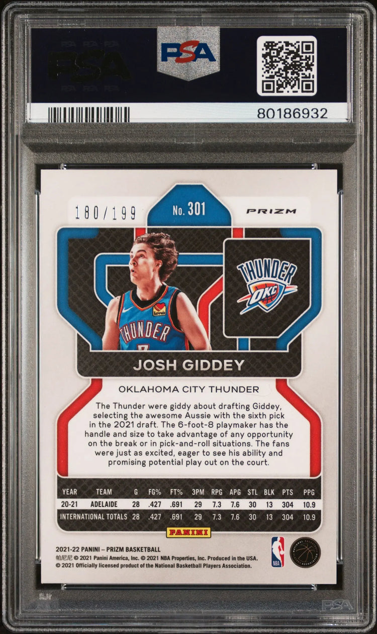 2021 Panini Prizm Basketball Josh Giddey RC Rookie Blue Prizm PSA 10 /199 