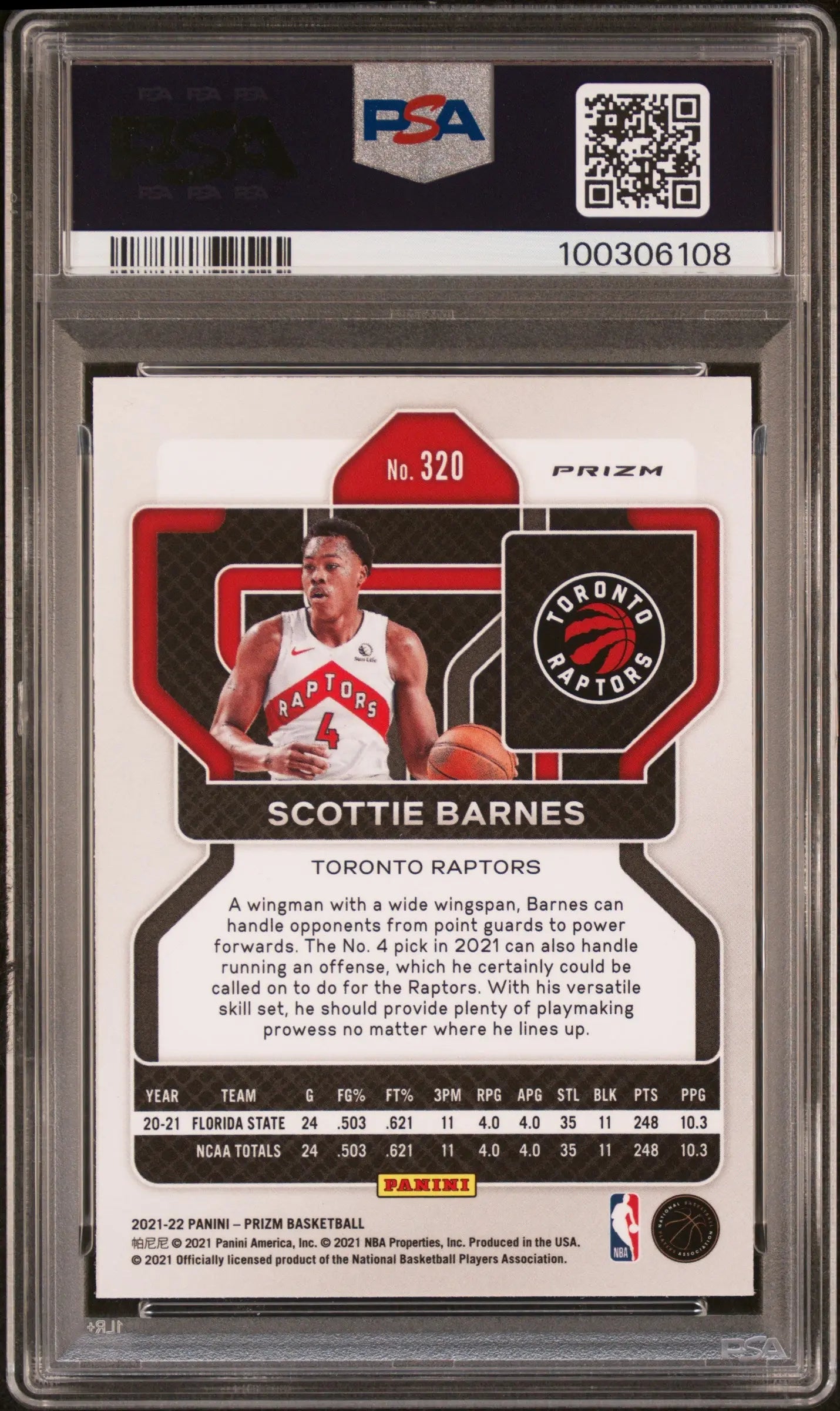 2021 Panini Prizm Basketball Scottie Barnes RC Rookie Silver Prizm PSA 9 