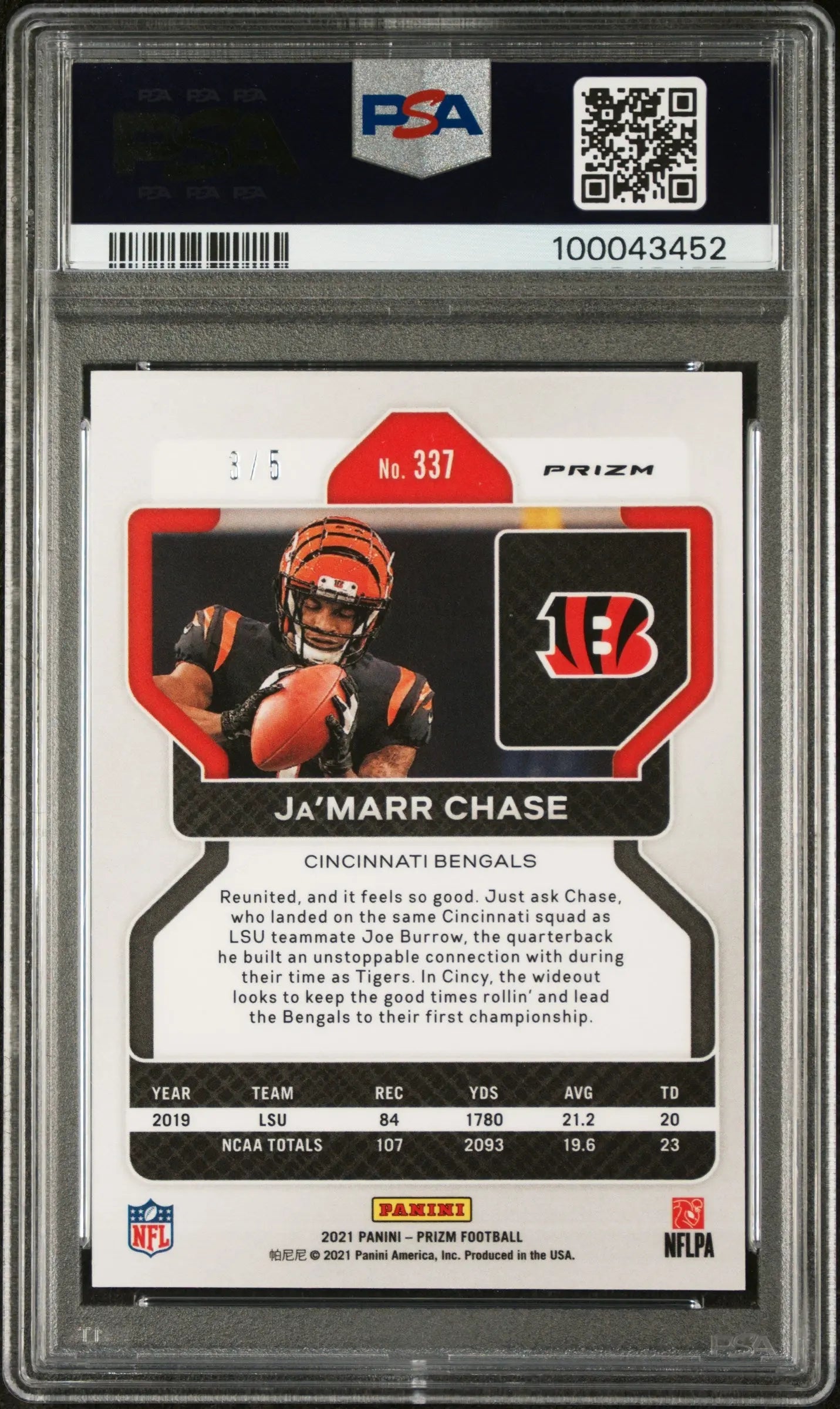 2021 Panini Prizm Football Ja’Marr Chase RC Rookie Gold Vinyl PSA 8 /5 