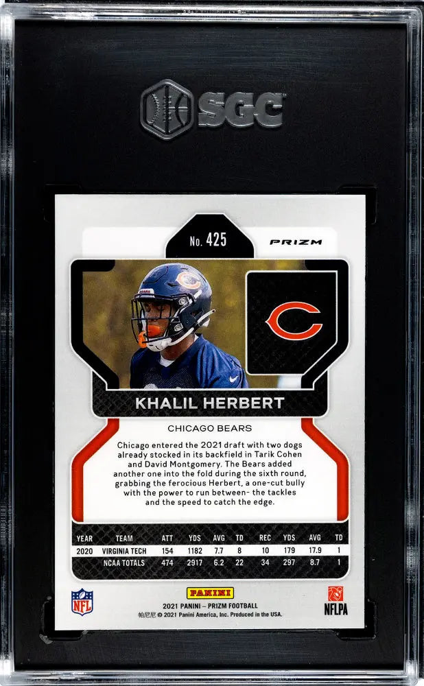 2021 Panini Prizm Football Khalil Herbert RC Rookie Pink Prizm SGC 9.5 