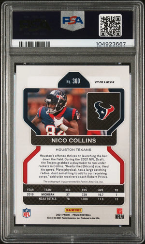 2021 Panini Prizm Football Nico Collins RC Rookie Auto Autograph PSA 10 