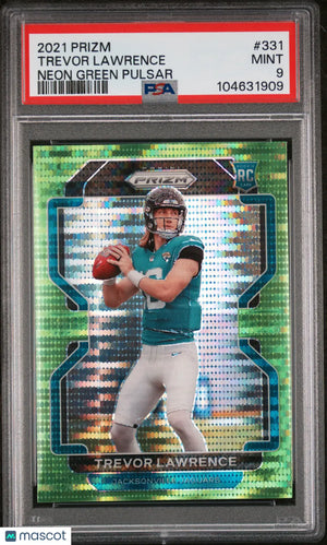 2021 Panini Prizm Football Trevor Lawrence RC Rookie Neon Green Pulsar PSA 9 