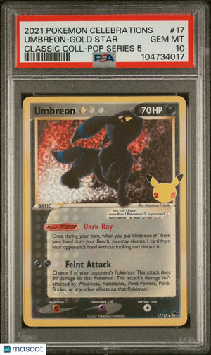 2021 Pokemon Celebrations Umbreon-Gold Star #17 Classic Coll-Pop Series 5 PSA 10 