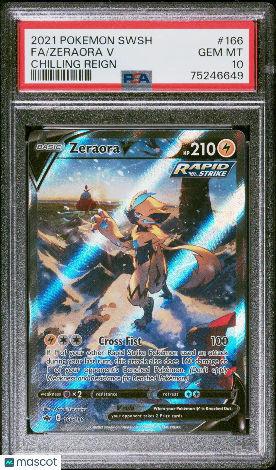 2021 Pokemon SWSH Chilling Reign Zeraora V Fa #166 PSA 10 