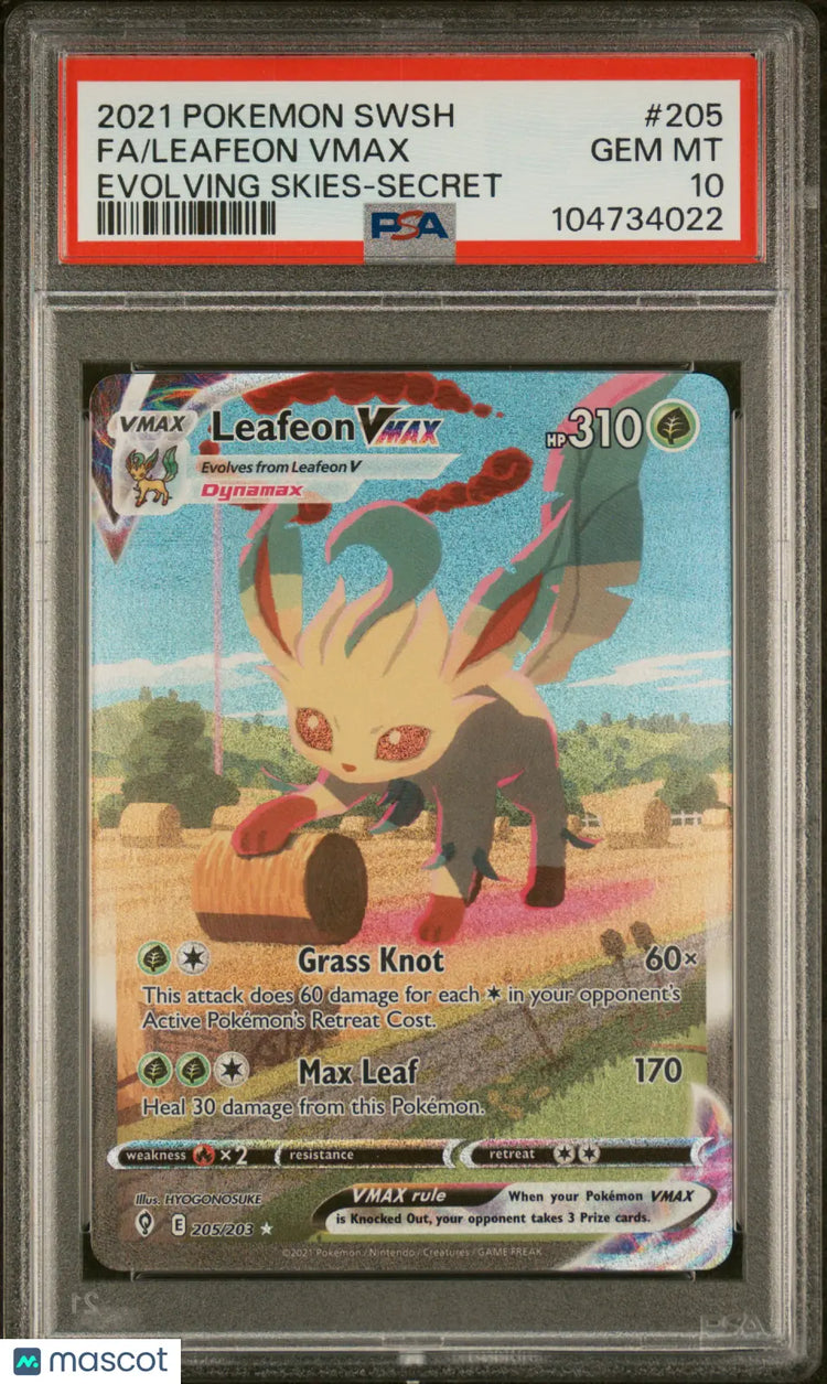 2021 Pokemon SWSH Leafeon Vmax Fa #205 Evolving Skies-Secret PSA 10 