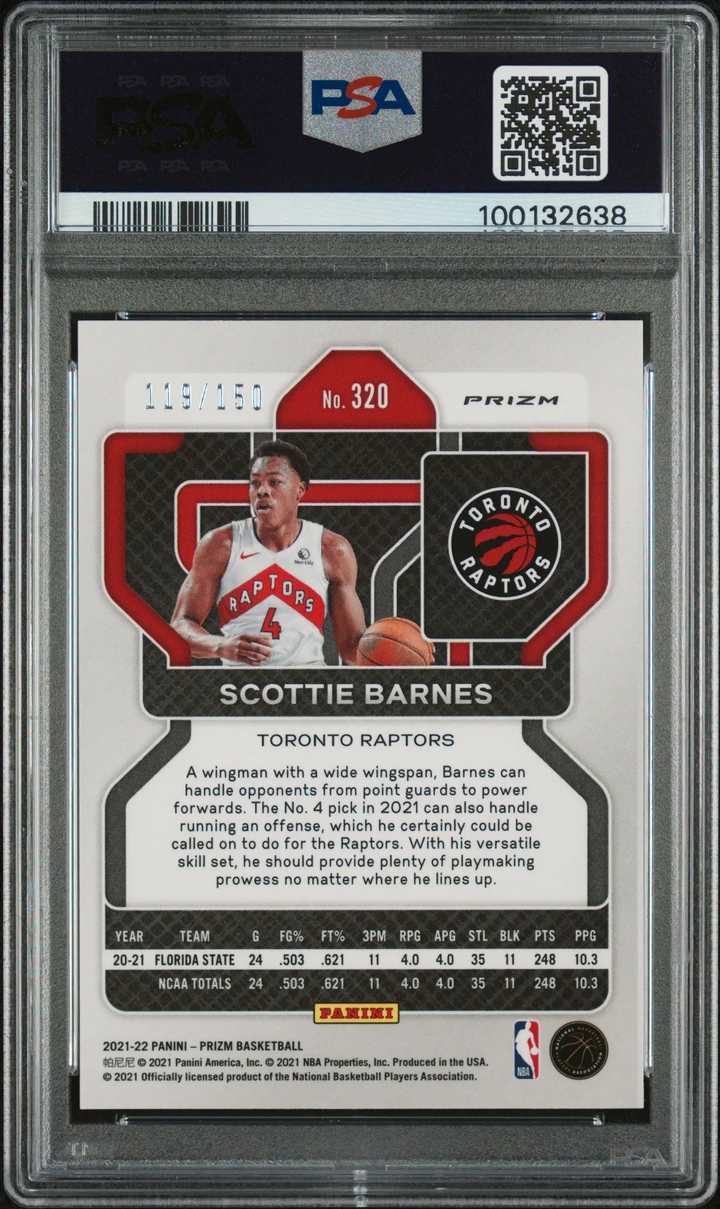 2021 Prizm Basketball Scottie Barnes RC Rookie Blue Fast Break PSA 9 /150 