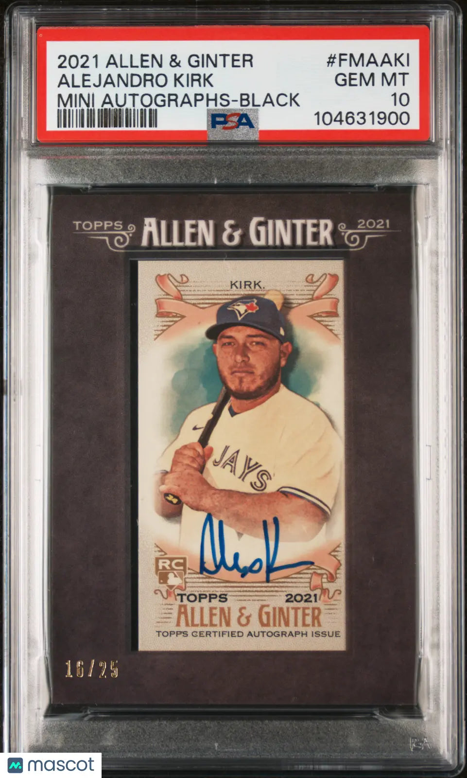 2021 Topps Allen & Ginter Mini Autographs Black Alejandro Kirk PSA 10 /25 