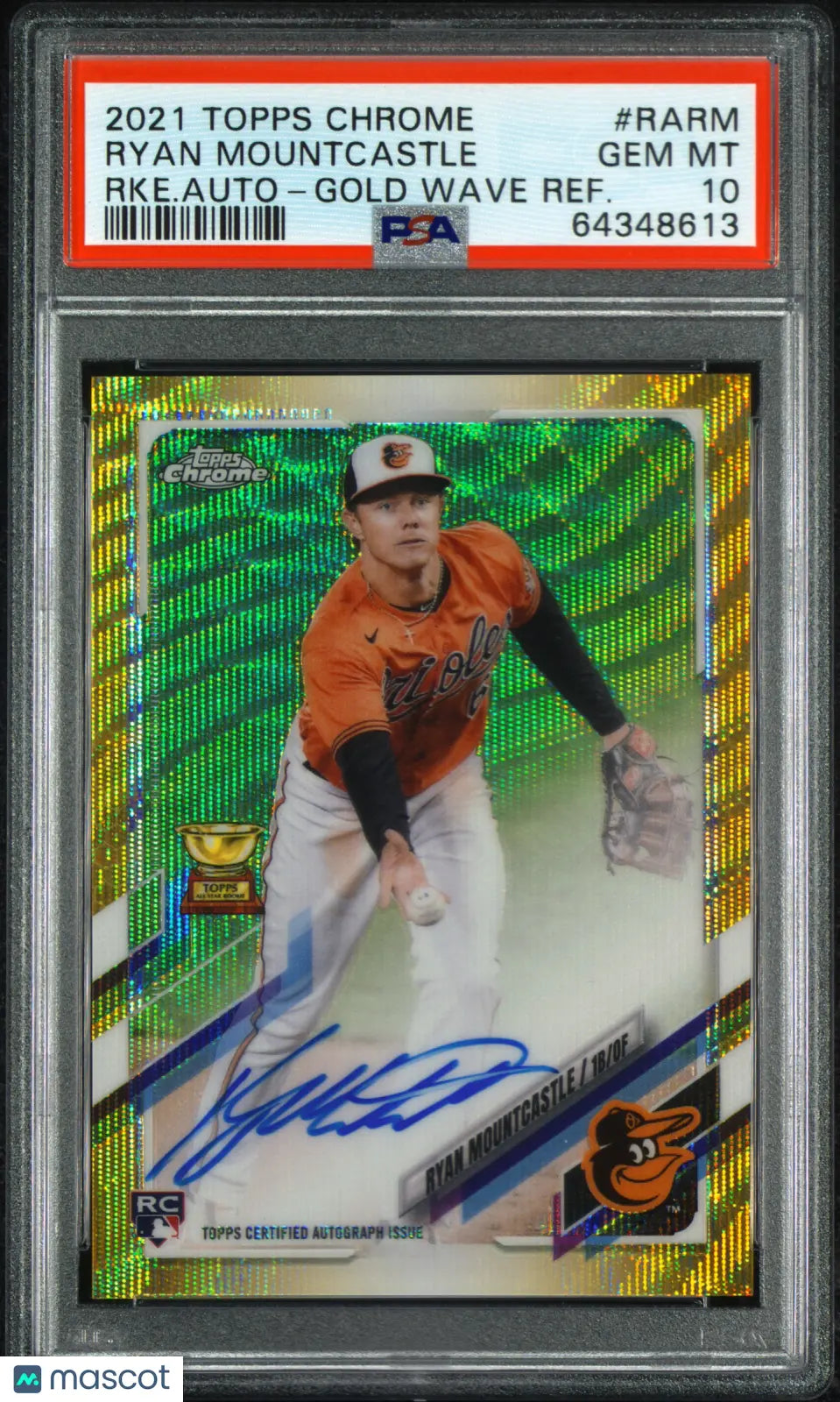 2021 Topps Chrome Rookie Auto Ryan Mountcastle Gold Wave Refractor PSA 10 /50 