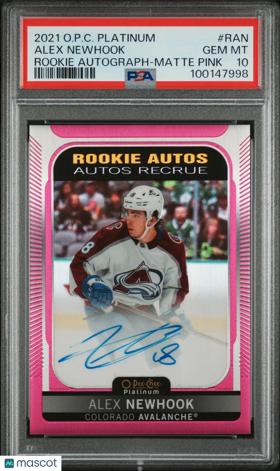 2021 UD O-Pee-Chee Platinum Rookie Autograph Alex Newhook Matte Pink PSA 10 