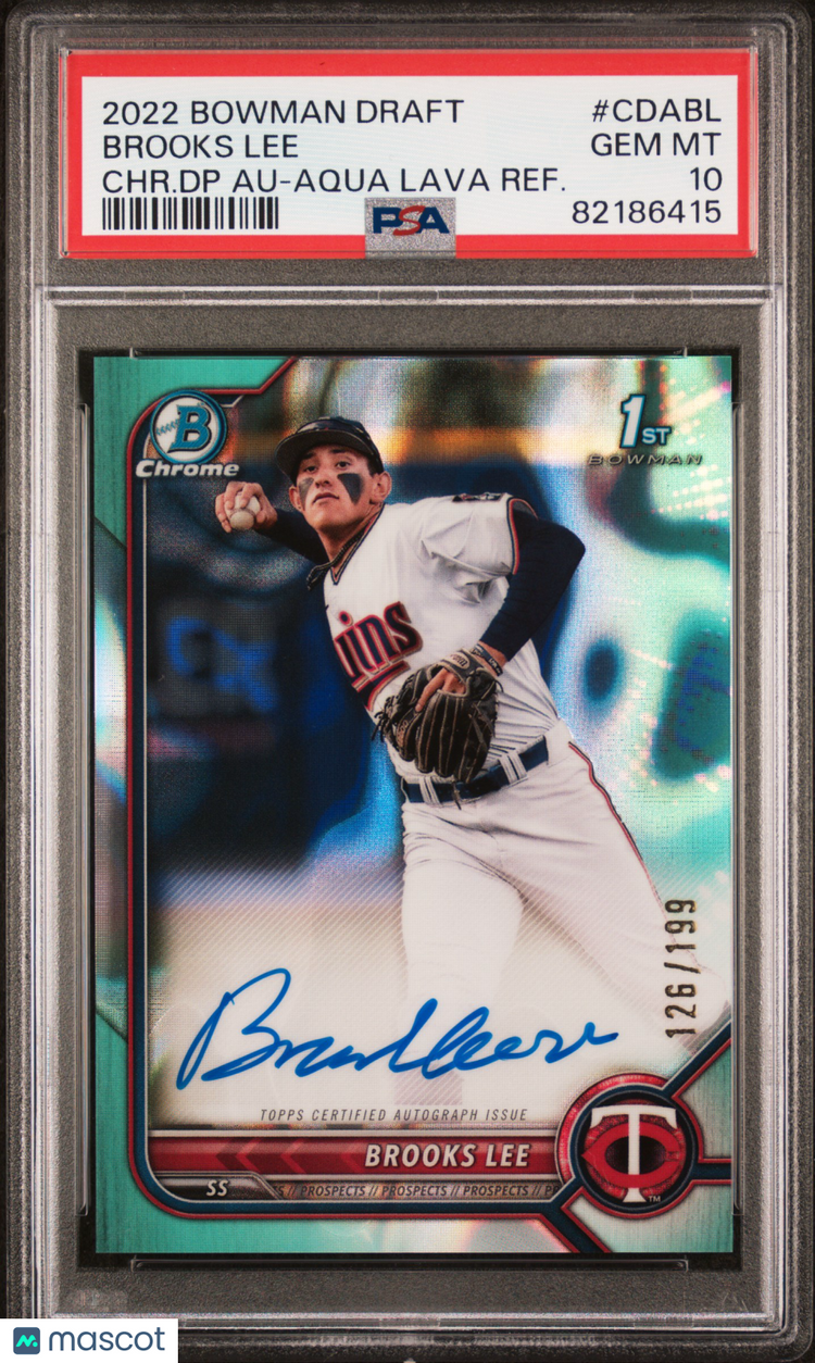 2022 1St Bowman Chrome Draft Pick Auto Psa 10 Brooks Lee Aqua Lava Ref. 126/199 1