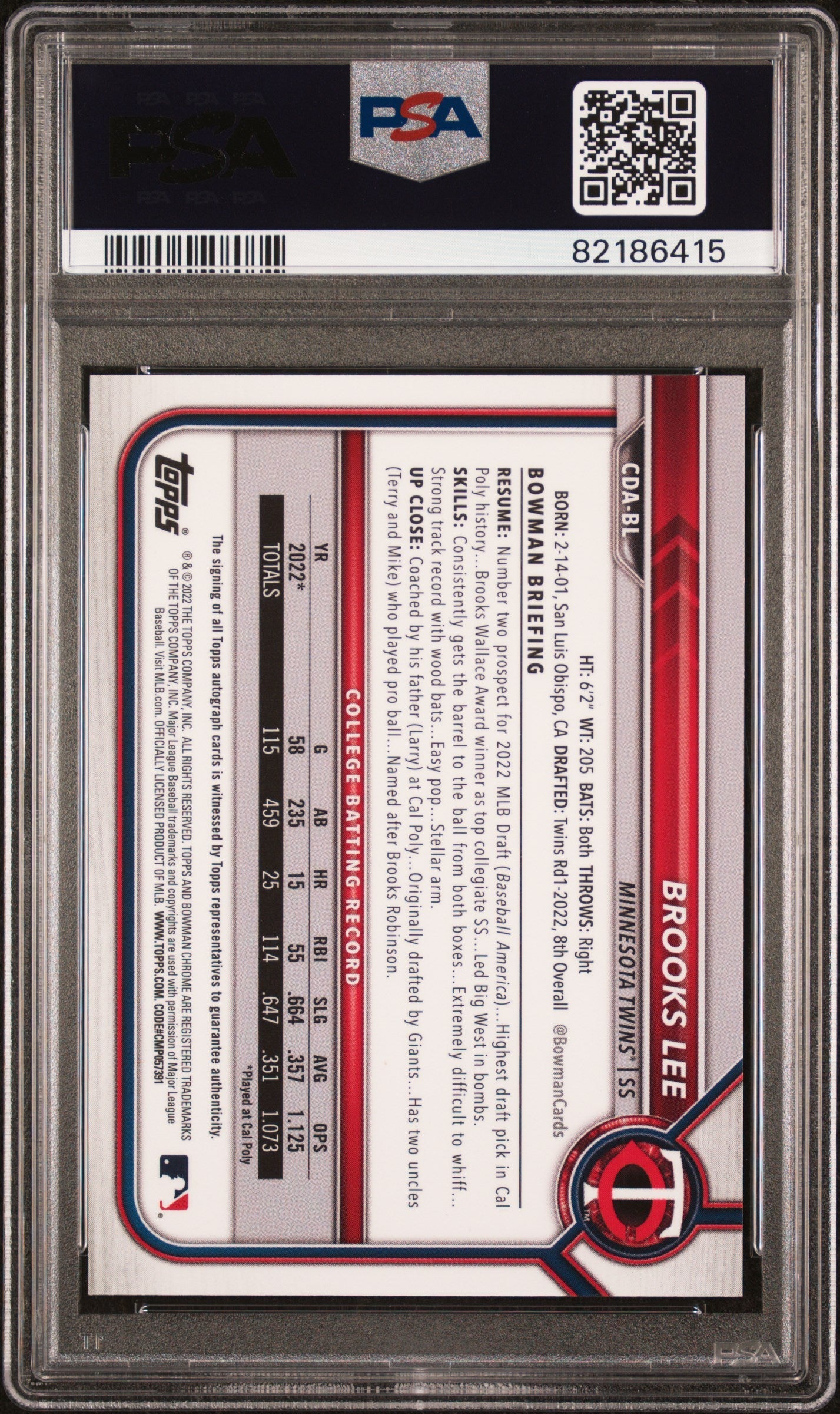 2022 1St Bowman Chrome Draft Pick Auto Psa 10 Brooks Lee Aqua Lava Ref 126 199 2