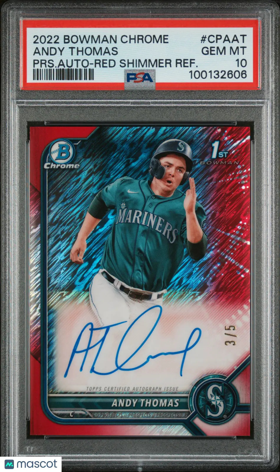 2022 1st Bowman Chrome Prospect Auto Andy Thomas Red Shimmer Refractor PSA 10 /5 