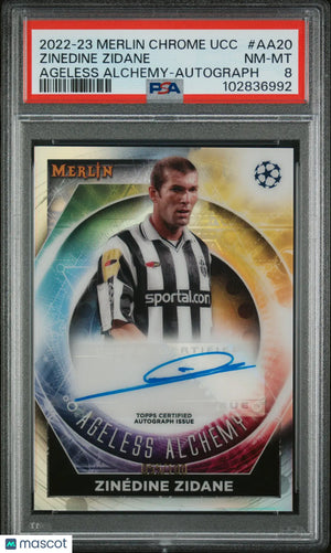 2022-23 Merlin Chrome UEFA CC Ageless Alchemy Zinedine Zidane Auto PSA 8 /100 