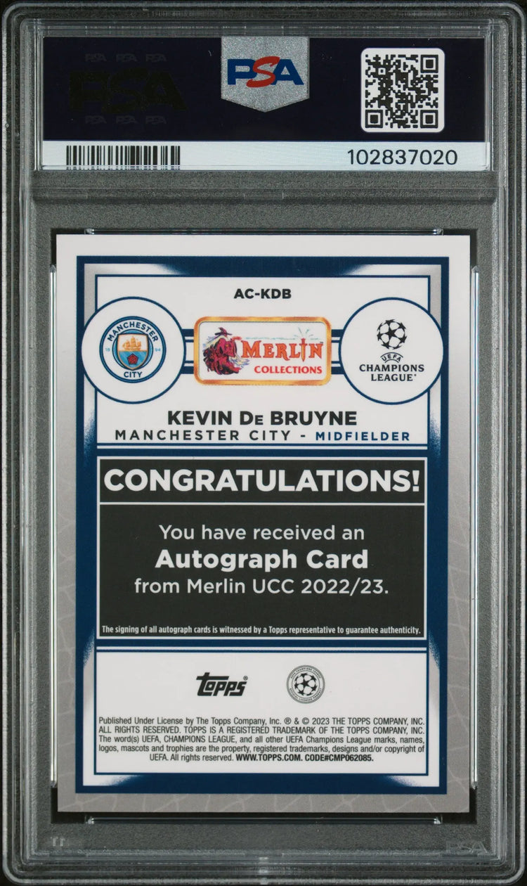 2022-23 Merlin Chrome UEFA Club Competitions Auto Kevin De Bruyne PSA 9 /150 