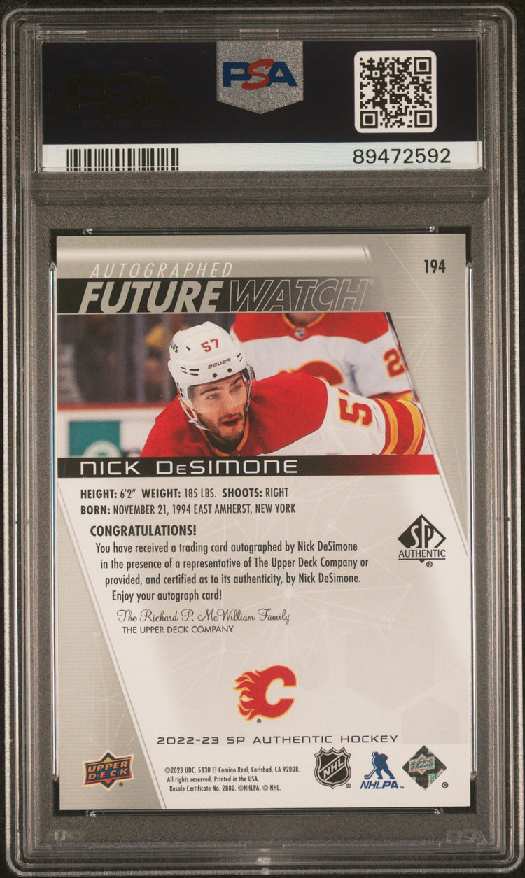 2022 23 Sp Authentic Psa 10 Nick Desimone Future Watch Autograph Inscribed 999 2