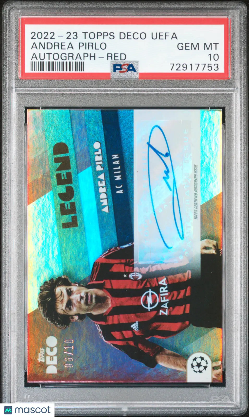 2022-23 Topps Deco UEFA Legend Andrea Pirlo Autograph Red PSA 10 /10 