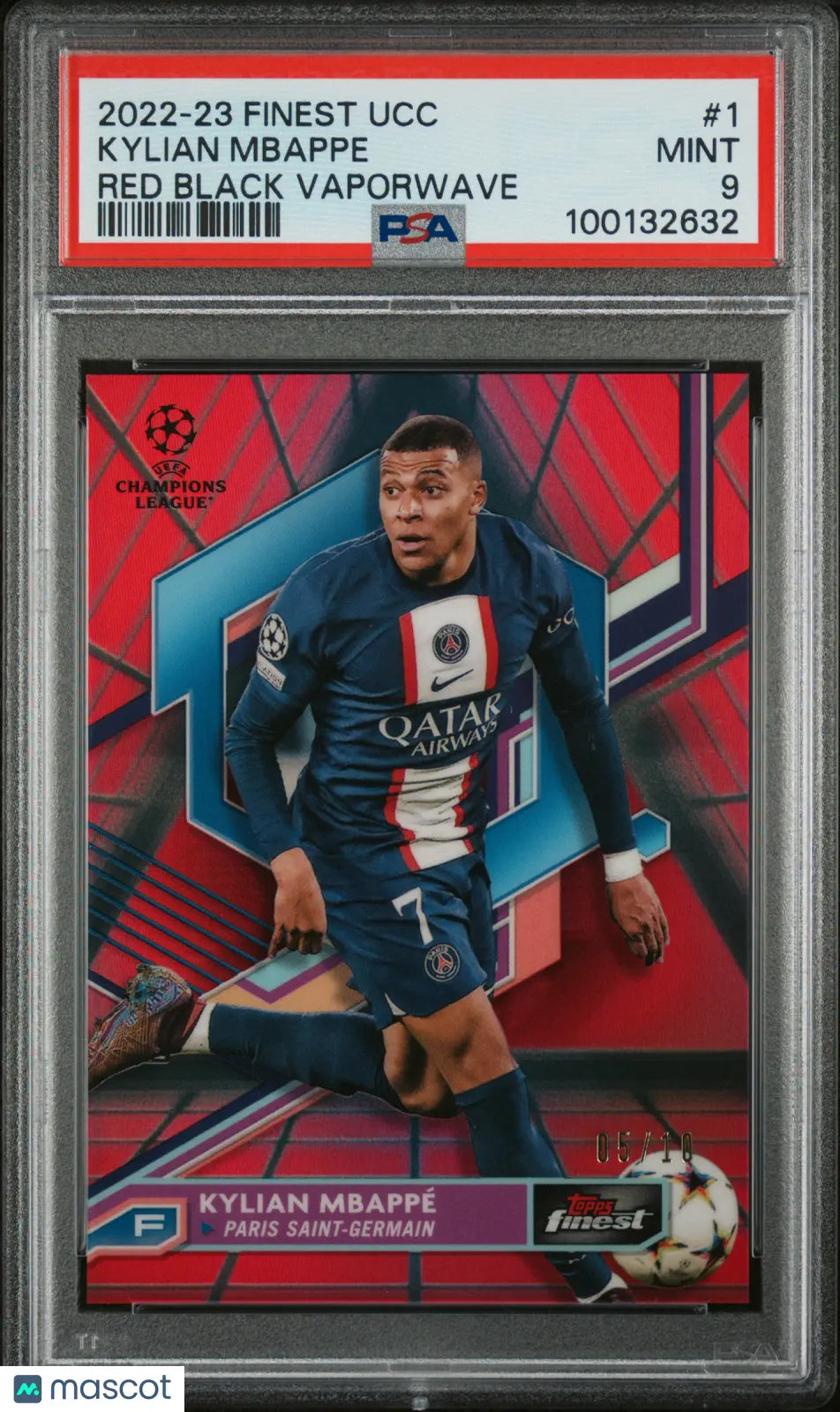 2022-23 Topps Finest UCC Kylian Mbappe Red Black Vapor Wave PSA 9 /10 