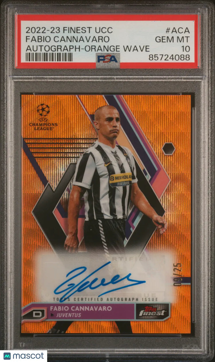 2022-23 Topps Finest UEFA CC Fabio Cannavaro Orange Wave Auto PSA 10 /25 