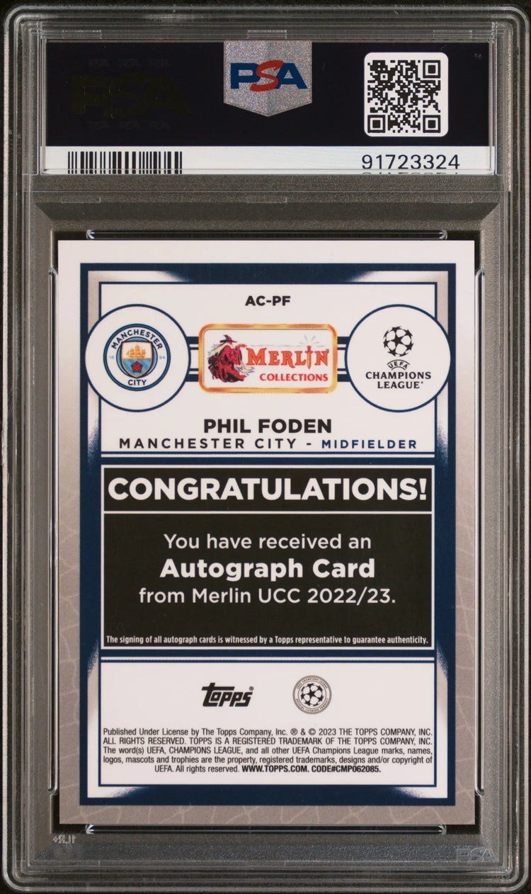 2022-23 Topps Merlin Chrome UEFA CC Autographs Phil Foden Gold PSA 10 /50 