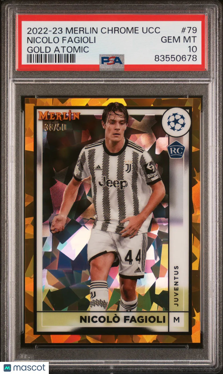 2022-23 Topps Merlin Chrome UEFA CC Nicolo Fagioli RC Gold Atomic PSA 10 /50 