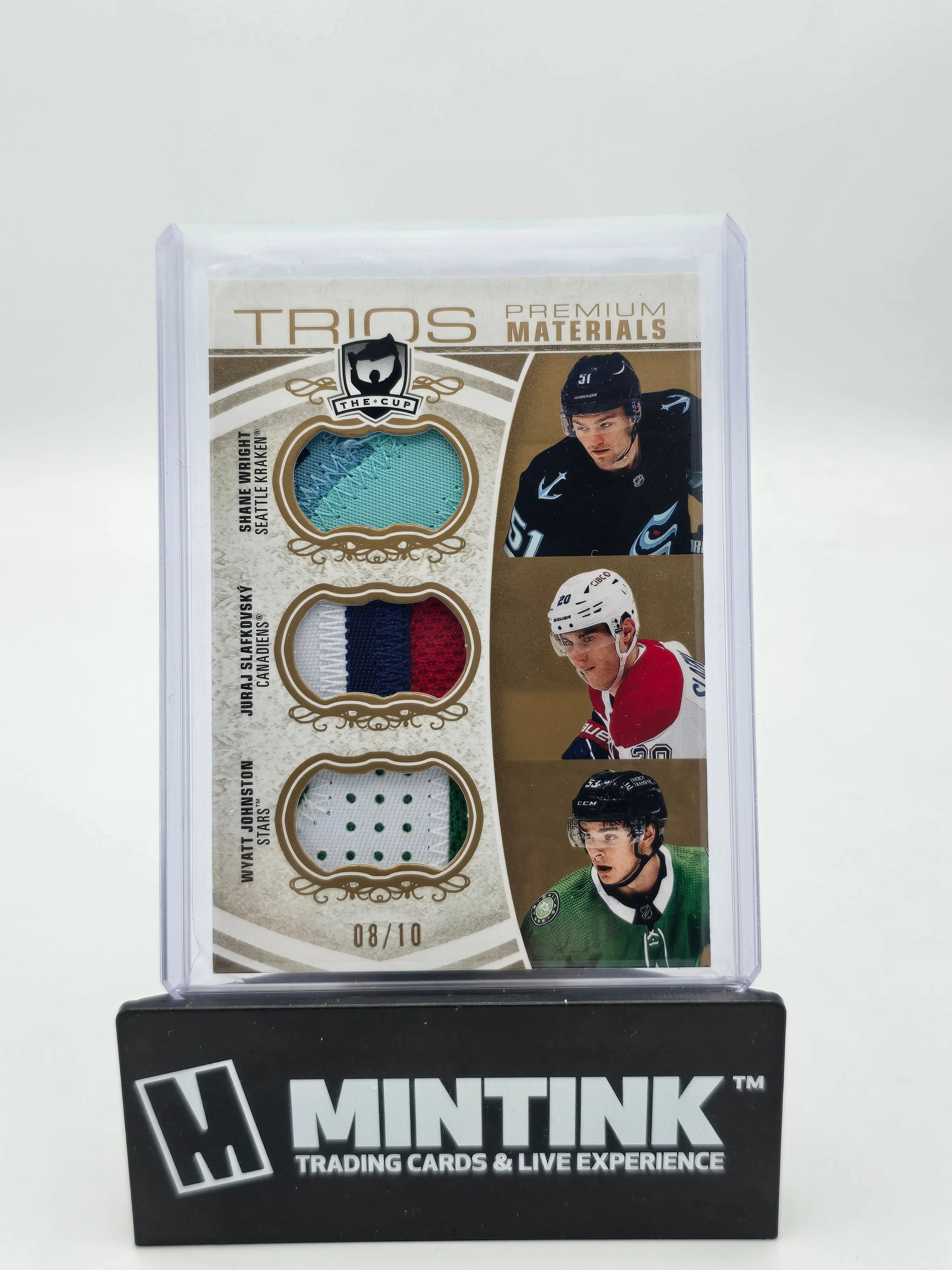 2022-23 UD The Cup Trios Premium Materials Wright Slafkovsky Johnston /10 