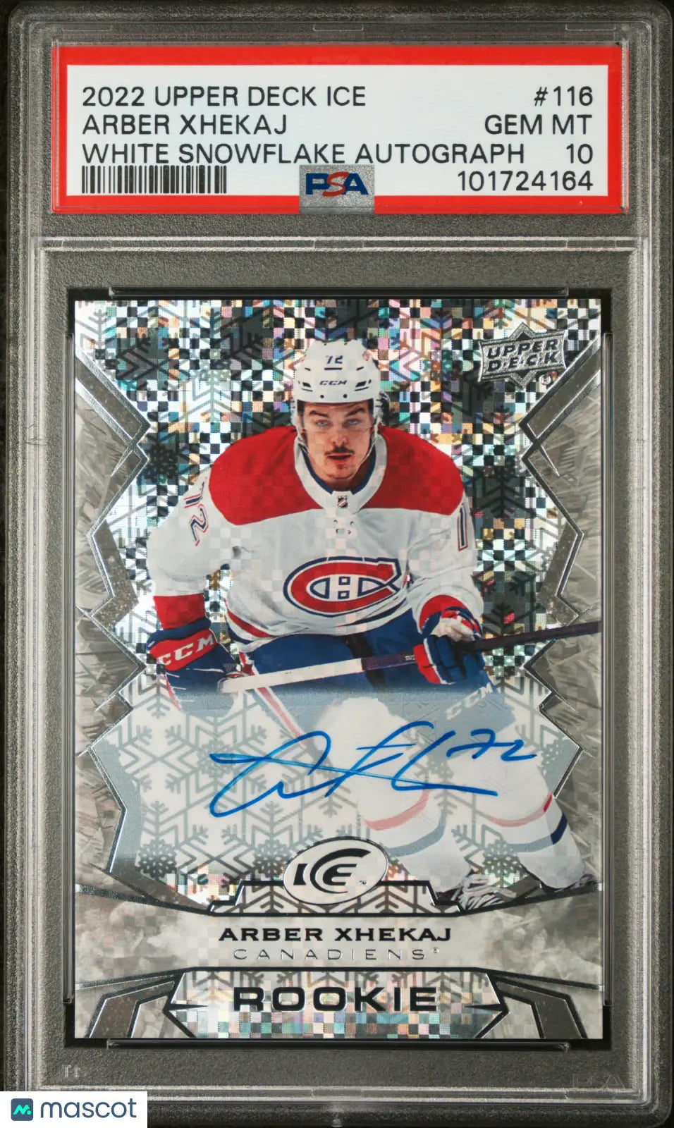 2022-23 Upper Deck Ice Arber Xhekaj Rookie White Snowflake Autograph PSA 10 