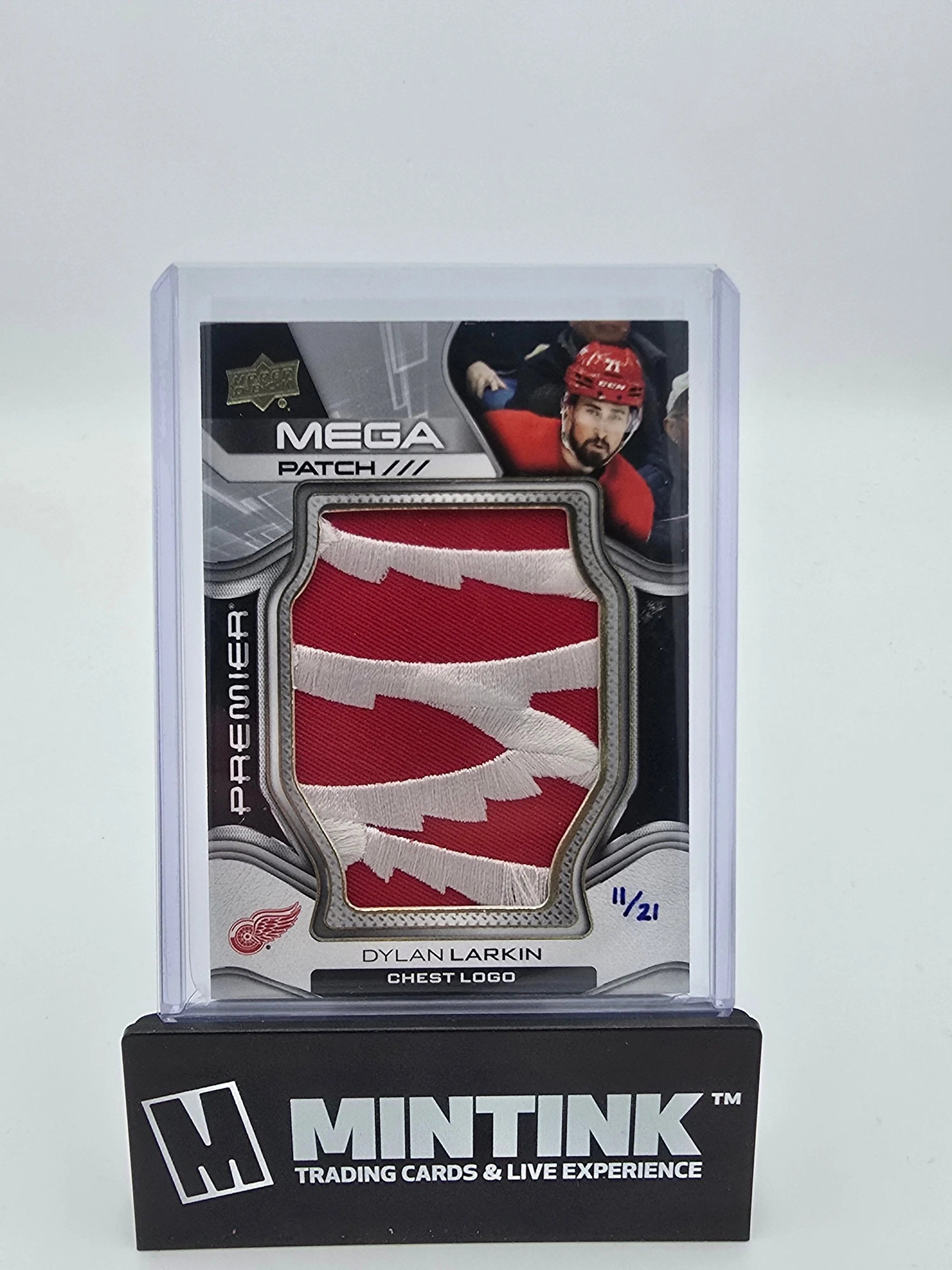 2022-23 Upper Deck Premier Hockey Dylan Larkin Mega Patch Chest Logo /21 