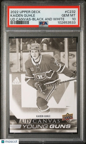 2022-23 Upper Deck Series 2 UD Canvas Young Guns RC Kaiden Guhle B&W PSA 10 