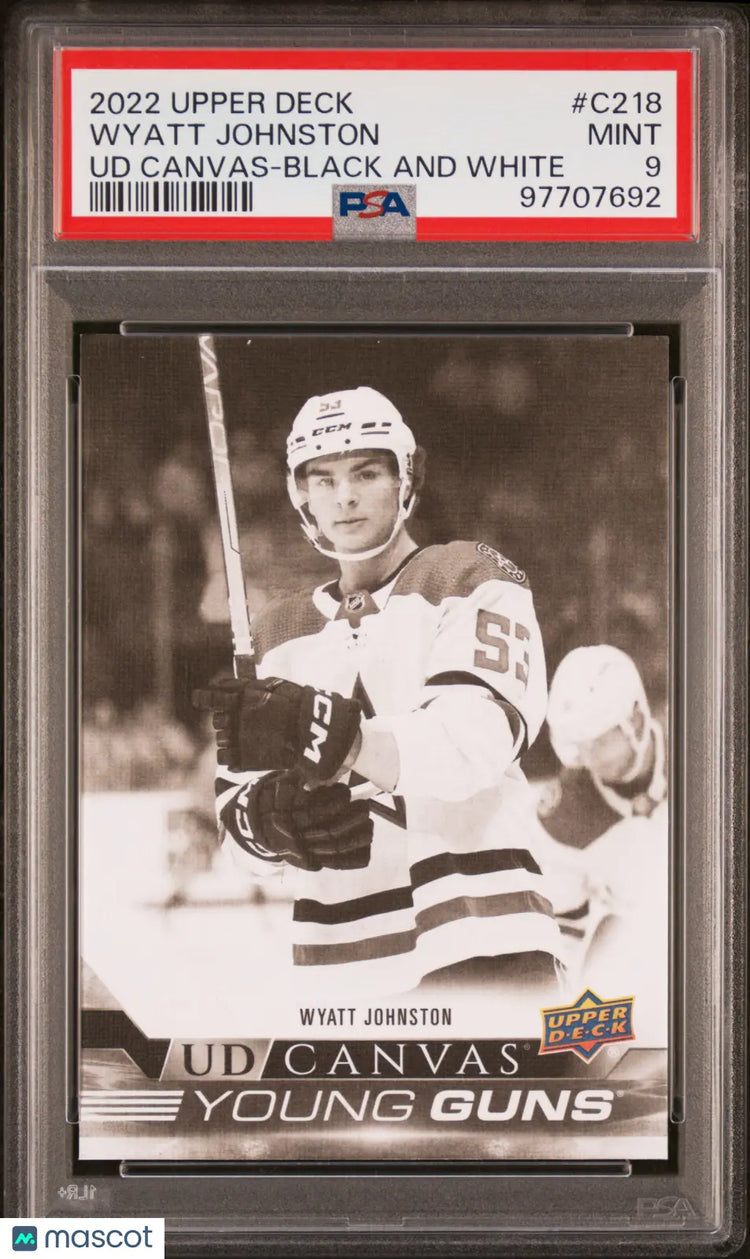 2022-23 Upper Deck Series 2 UD Canvas Young Guns RC Wyatt Johnston B&W PSA 9 