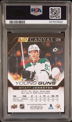 2022-23 Upper Deck Series 2 UD Canvas Young Guns RC Wyatt Johnston B&W PSA 9 