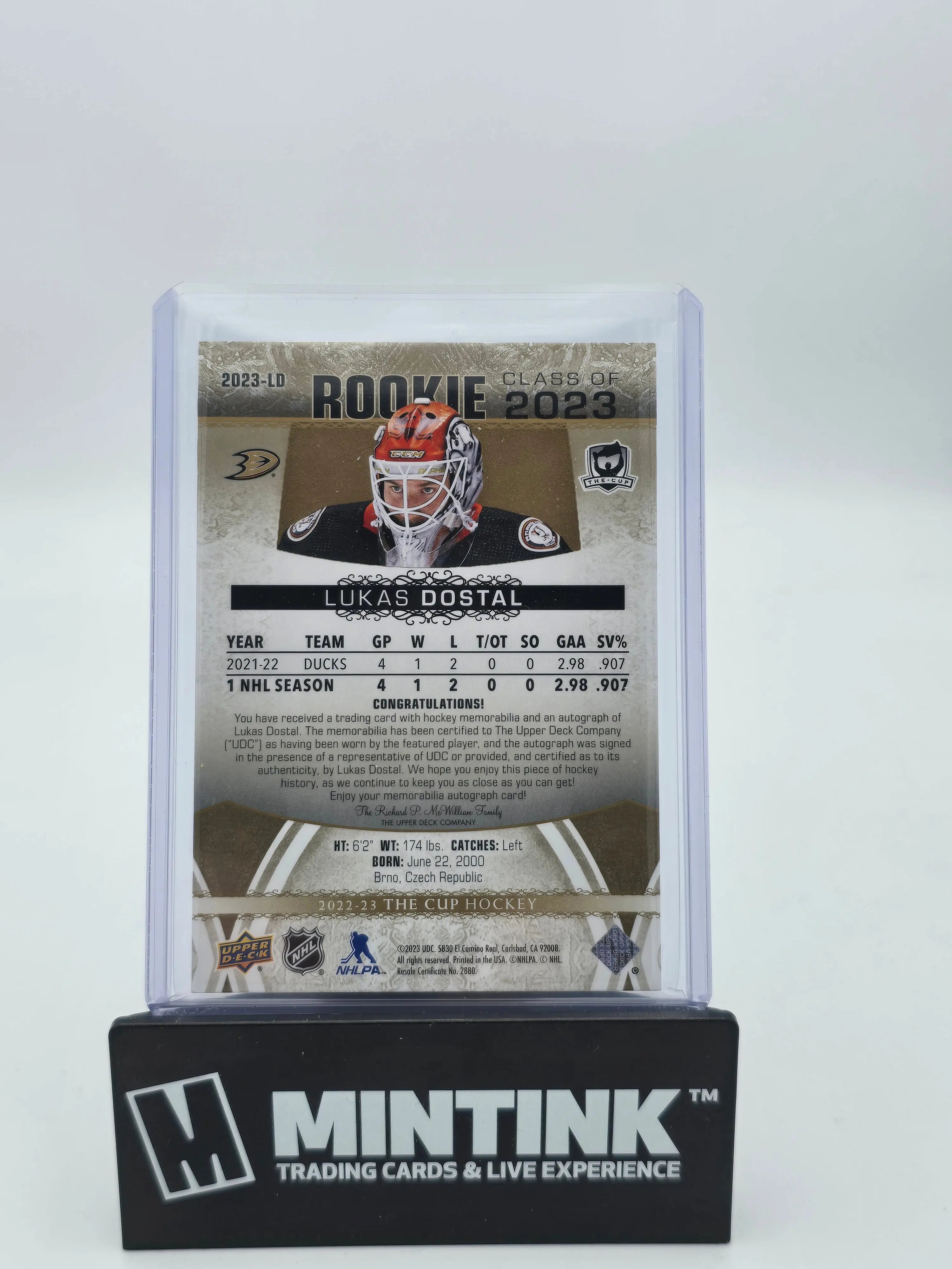 2022-23 Upper Deck The Cup Lukas Dostal Rookies Class Of 2023 Patch Auto /10 