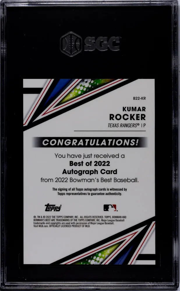 2022 Bowman's Best Baseball Kumar Rocker Autograph SGC 9.5 