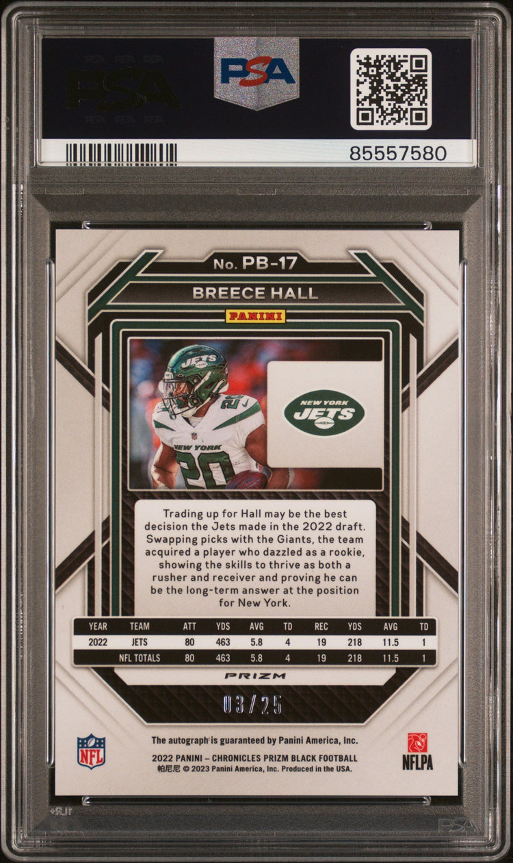 2022 Chronicles Prizm Black Psa 10 Breece Hall Rookie Signature Blue 03 25 2