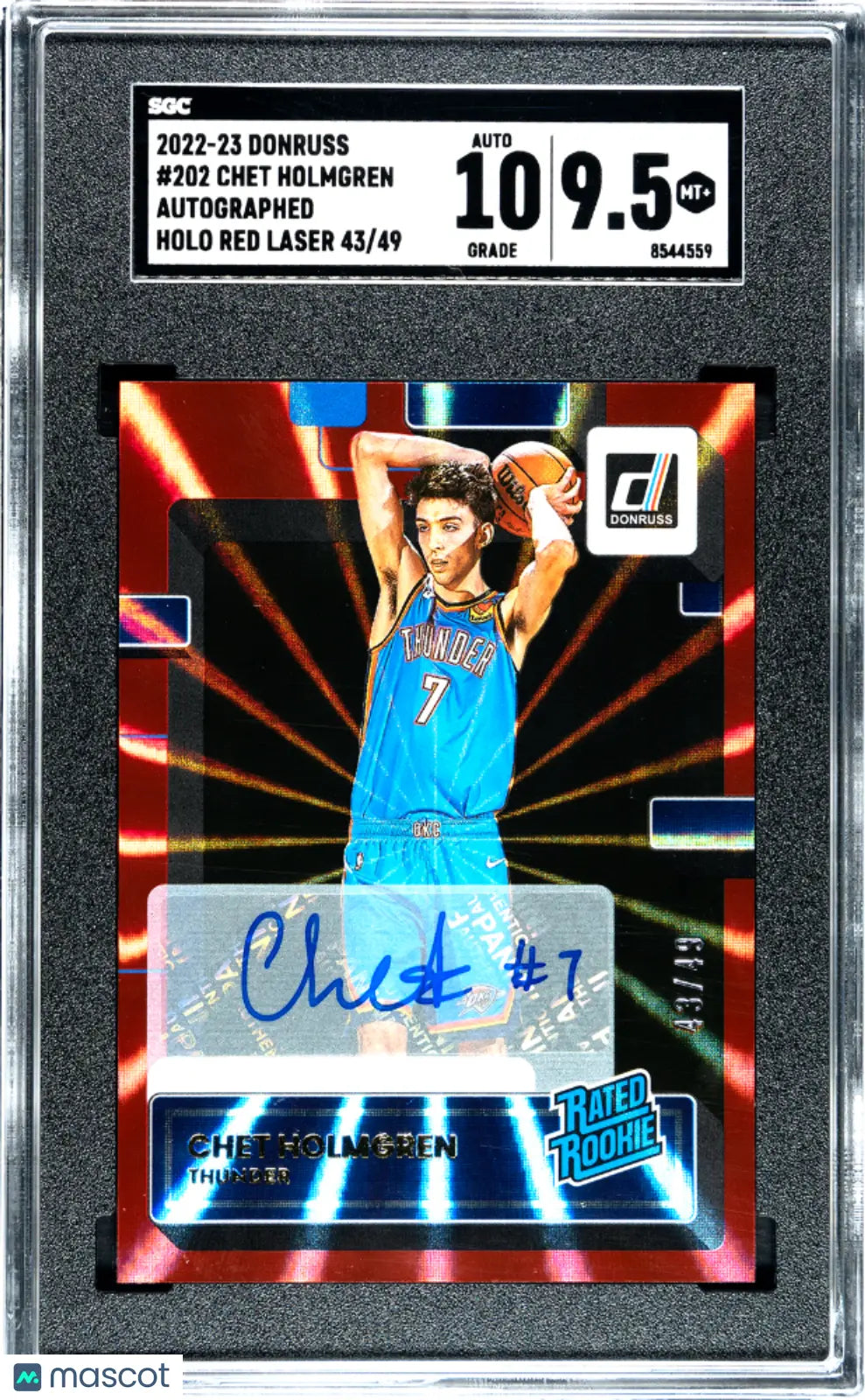 2022 Donruss Basketball Rated Rookie Chet Holmgren Holo Red Laser SGC 9.5 /49 