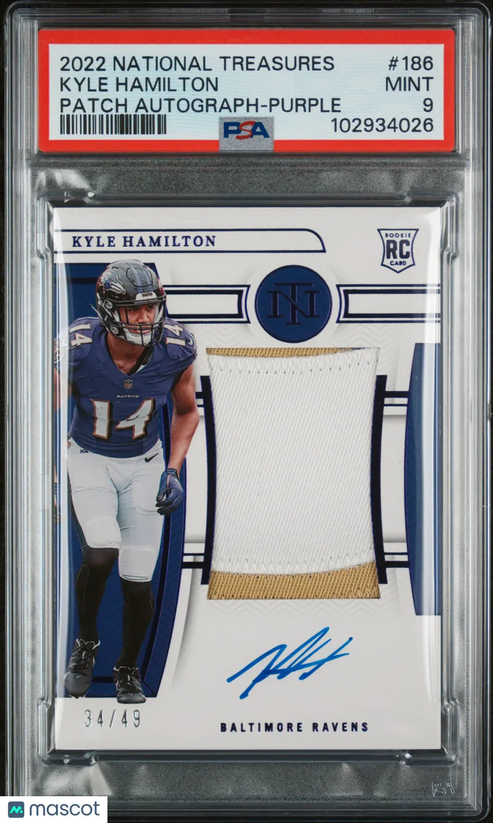 2022 National Treasures Kyle Hamilton RC Rookie Patch Auto Purple PSA 9 /49 